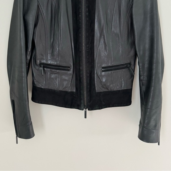 Armani Exchange Black Fitted Panelled Suede Leather Moto Jacket Biker size S - Picture 8 of 15